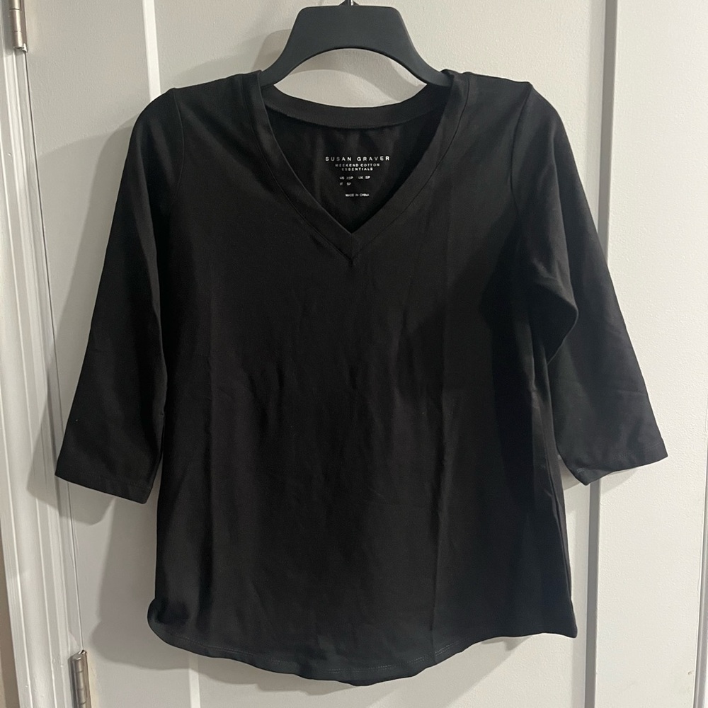 Susan Graver Classic Black V-Neck Long Sleeve Tee